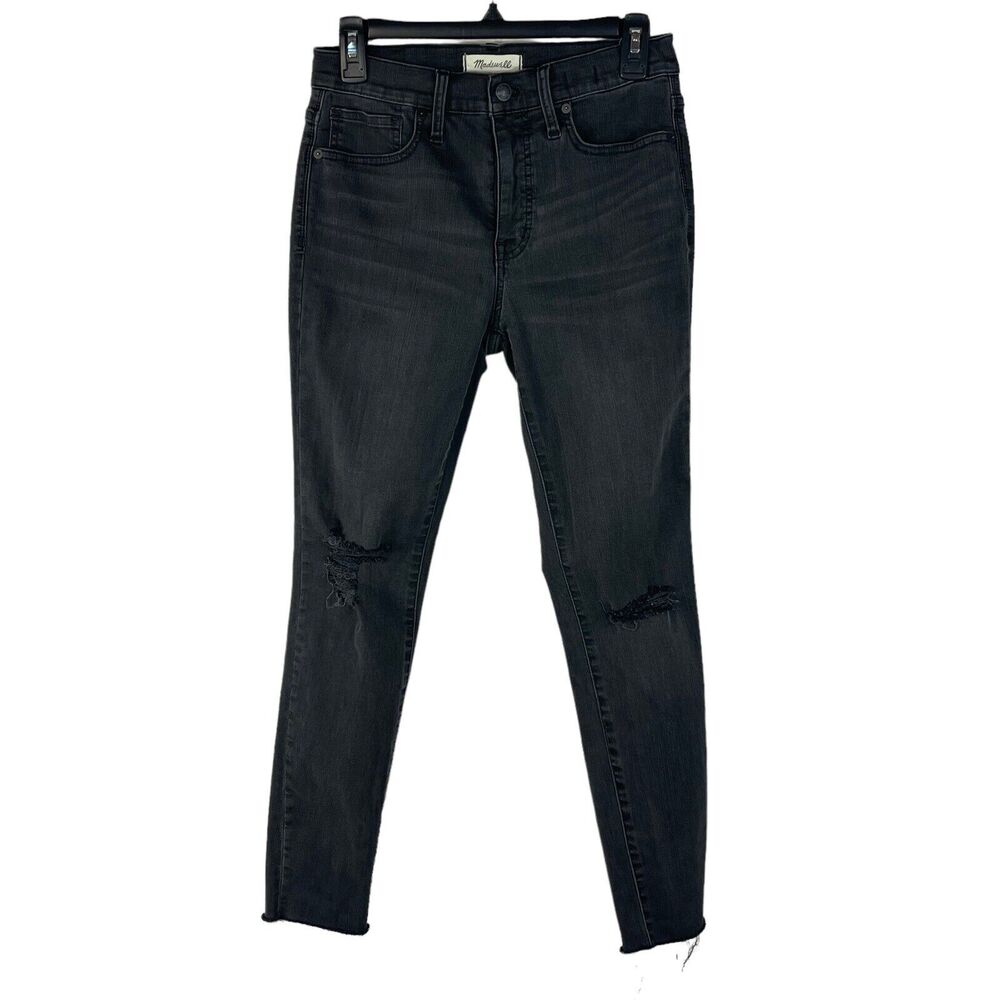 Madewell SZ 28 9" High Rise Skinny Jeans Distressed Fray Whiskered Stretch Gray